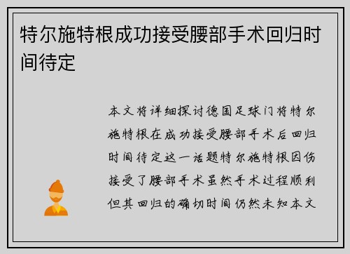 特尔施特根成功接受腰部手术回归时间待定